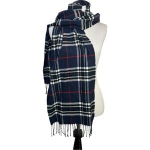 Italy Design Cashmere Viscose Plaid Blue Red White Black Scarf 12x67